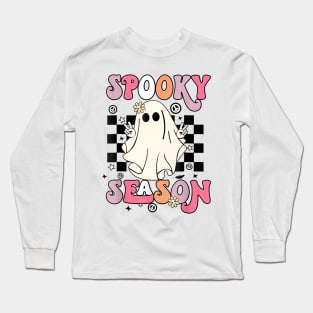 Retro Halloween Cute Ghost Spooky Season Funny Long Sleeve T-Shirt